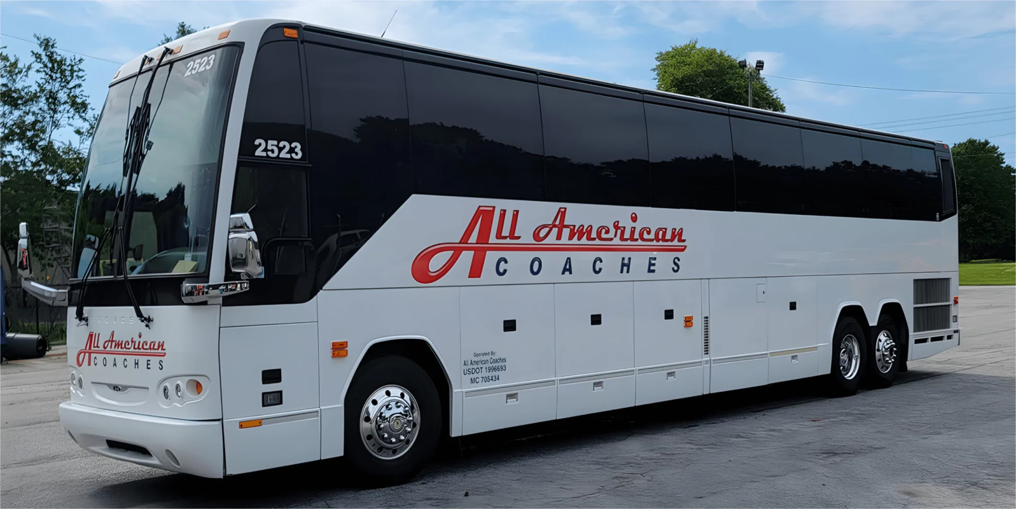 a view of the all american coaches bus opt